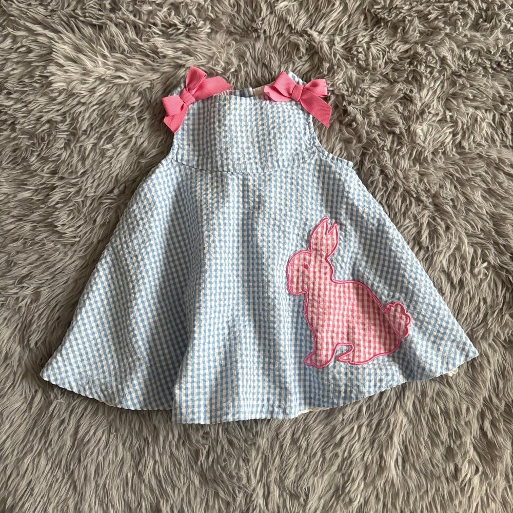 Kid Crew Smocked Easter Dress Bunny Blue‎ Pink Gingham Baby Girl 6-9 Months
